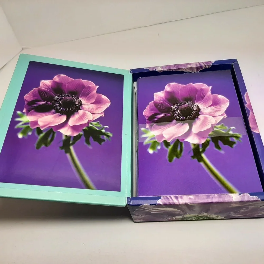 Purple Flowers Galison Blank Note Cards 20 Count 4 Designs Purple 3.5 x 5 Boxed